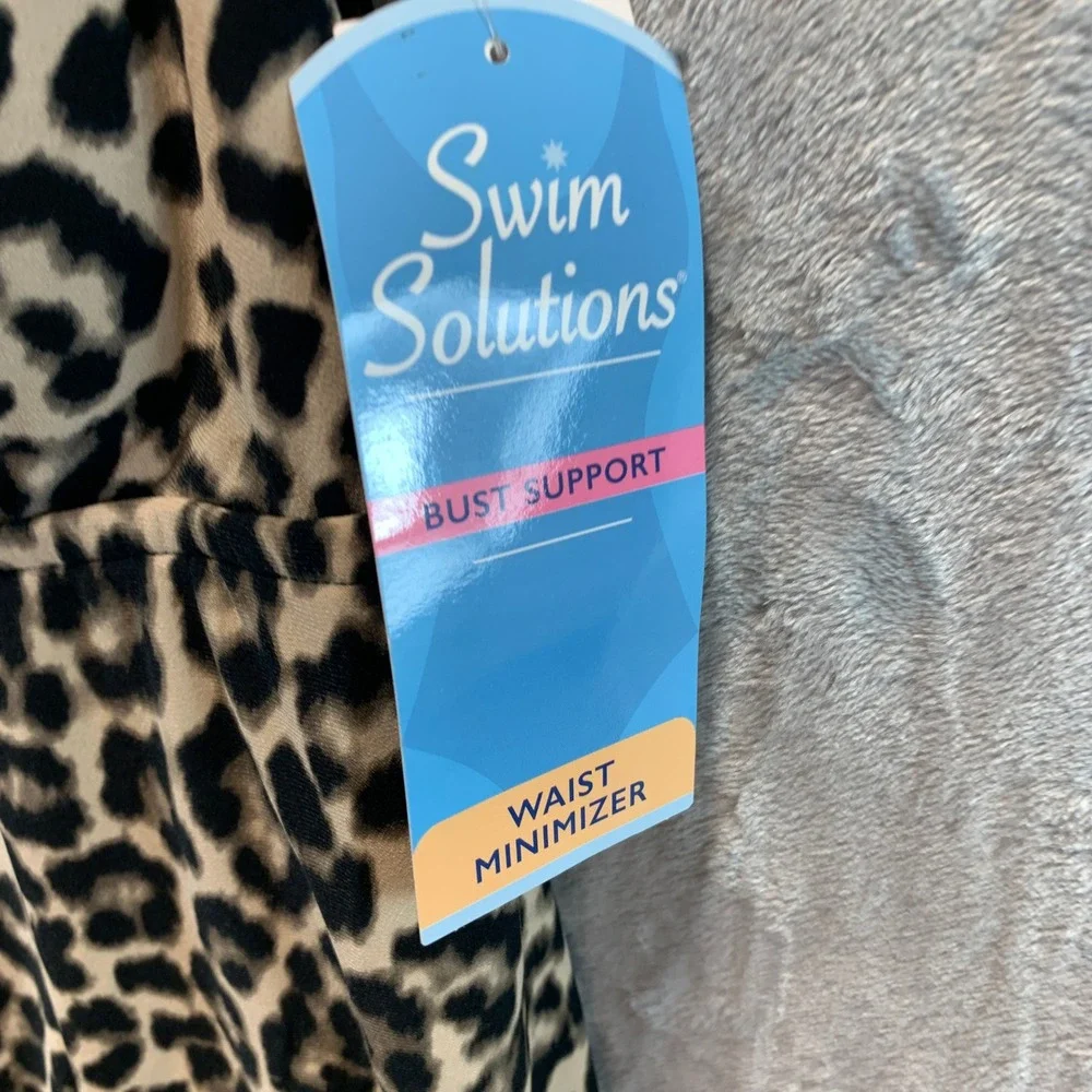 Swim Solutions Womens Leopard Print Square Neck Swimdress Brown Black Size 18